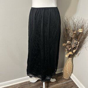 Vtg Body Lites For J.C.Penny Midi Slip Skirt Lace Trim Slit Black Nylon Women L